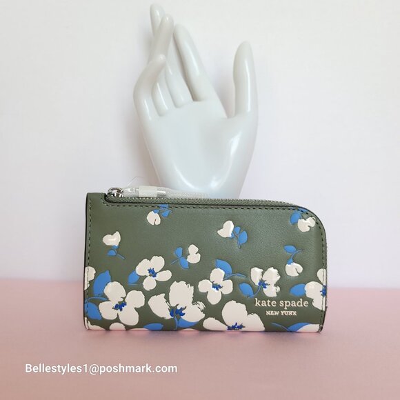 KATE SPADE Devin Painterly Bouquet SMALL Bifold Leather Wallet- Cedar Stand 🎈⭐ - Picture 6 of 16
